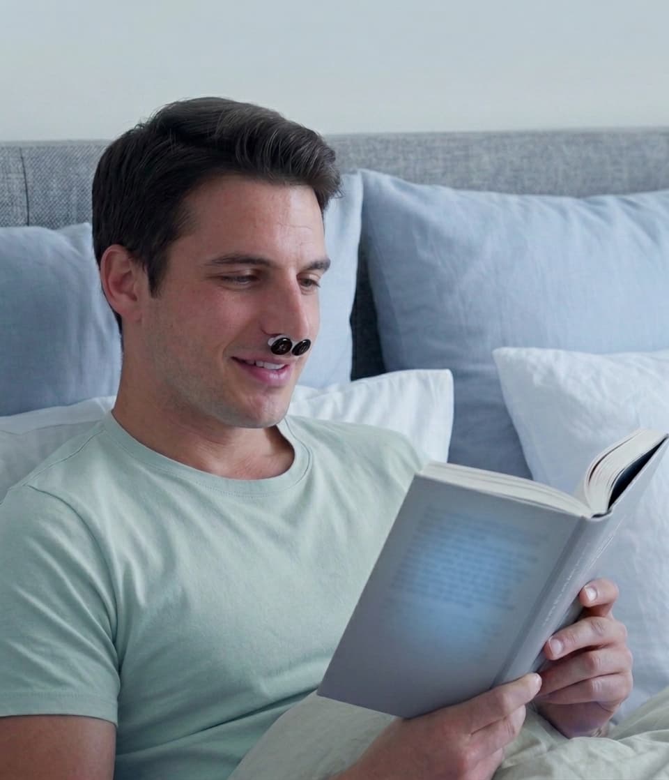 Man reading comfortably in bed while wearing ZValves